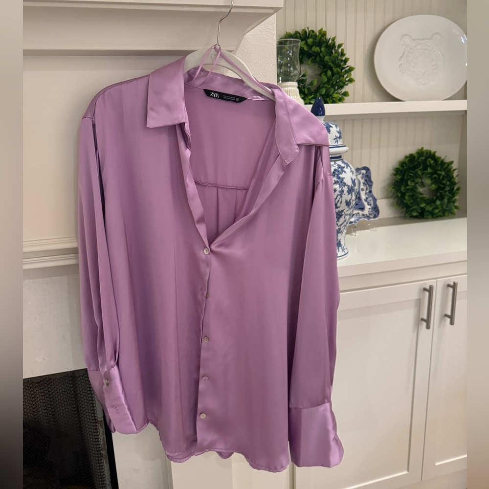 Zara Purple Silky Button Shirt
